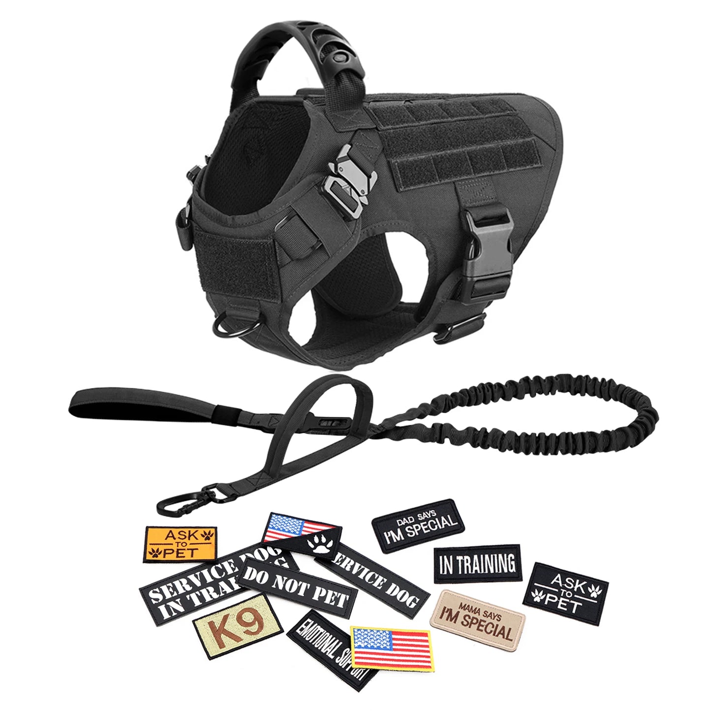 PETRAVELCN Military Dog Harness Vest Set For Malinois Training