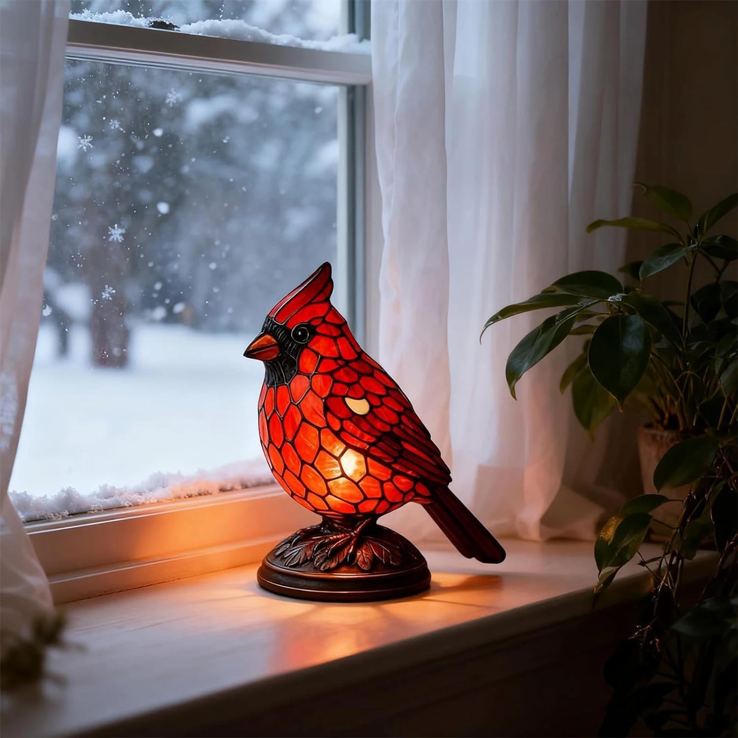 Cardinal Resin Table Lamp Christmas Bird Night Light
