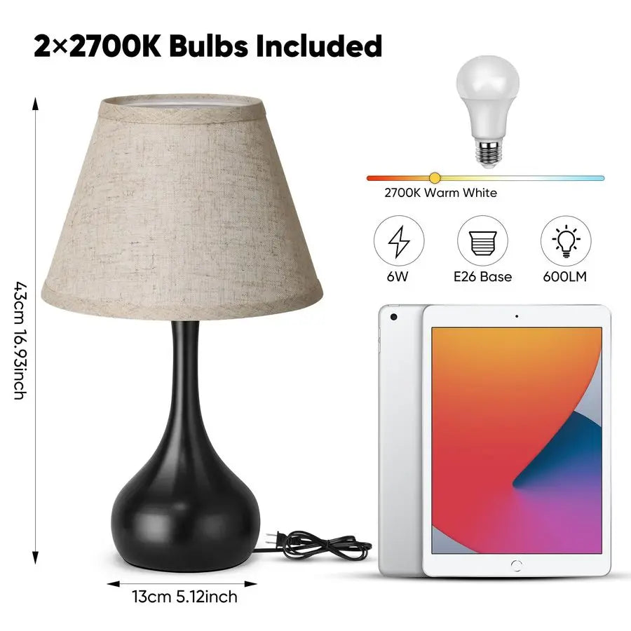 Touch Table Lamp Set of 2, 3-Way Dimmable Bedside Lamps