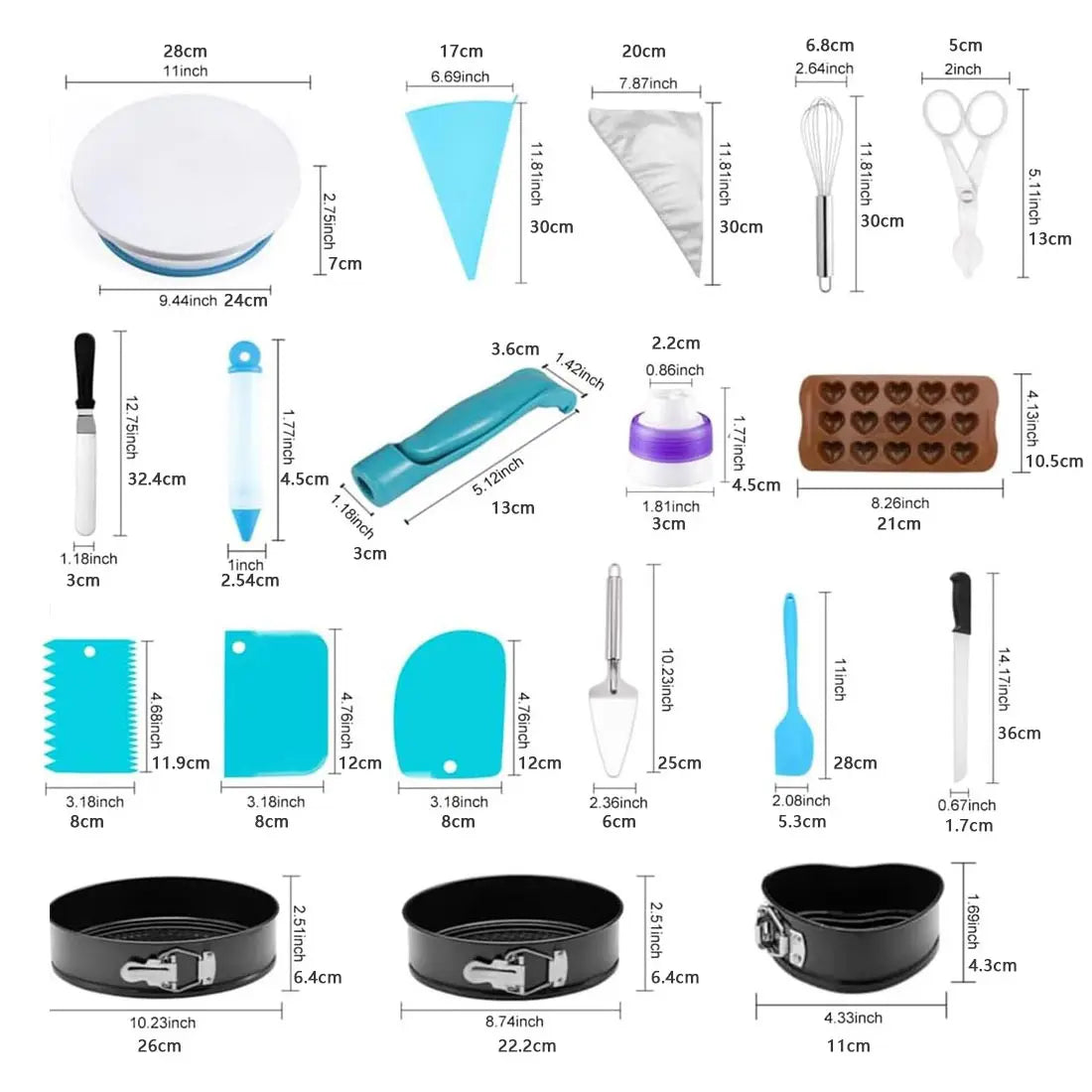 Silicone Bakeware Set With Cake Decorating Kit And Rotating Turntable