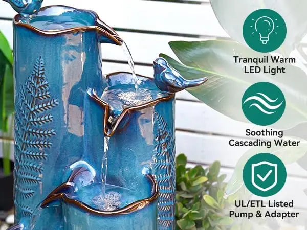 Ceramic Outdoor Water Fountain With Led Four Tier Cascading Waterfall