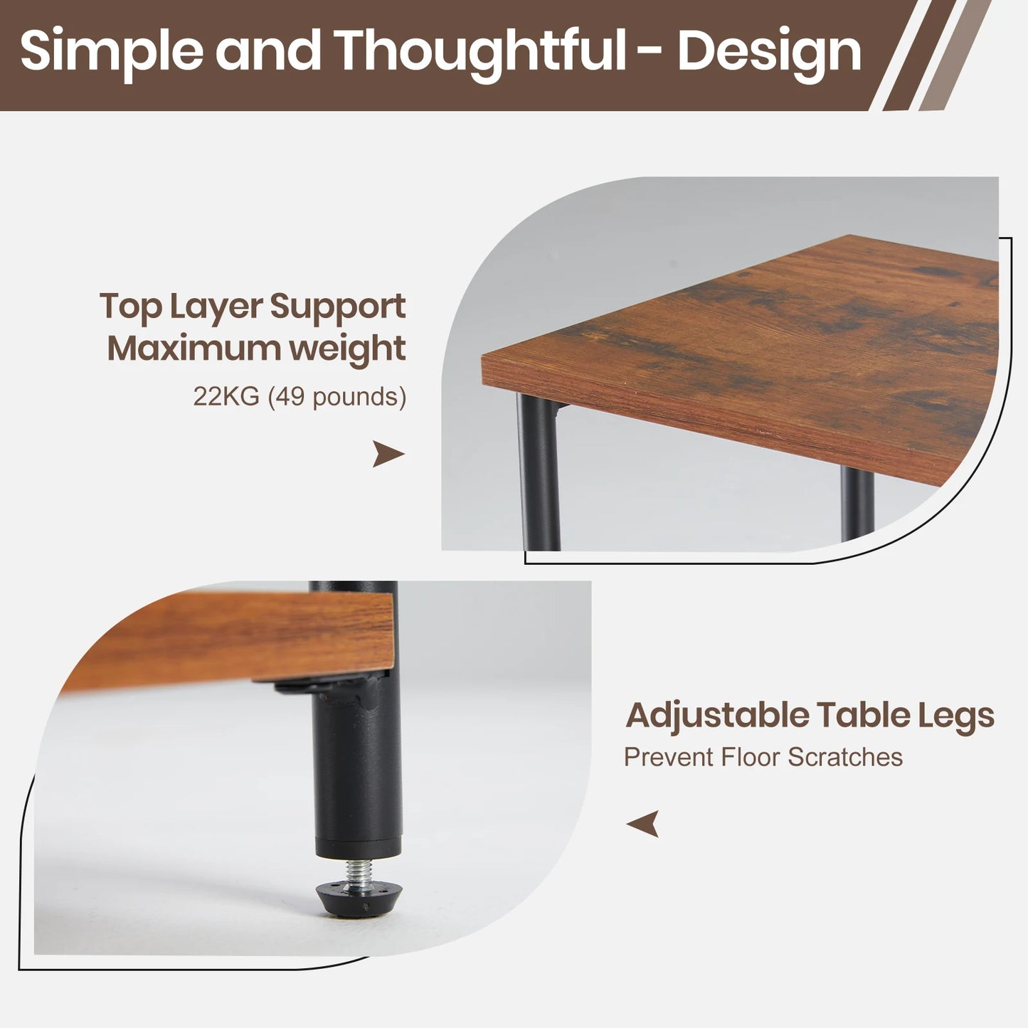JHK 2/3-Tier End Table With Adjustable Feet Steel Frame