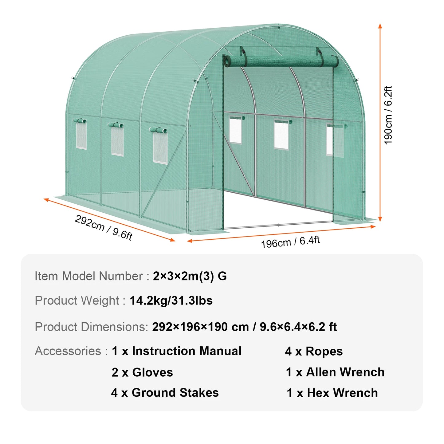 SucceBuy Walk In Tunnel Greenhouse With Steel Frame PE Cover