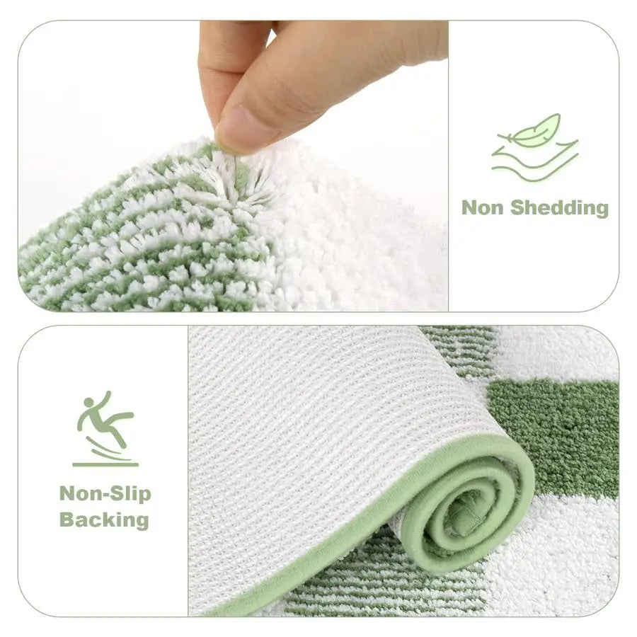 Checkered Bathroom Rug Set 5 Piece Non Slip Ultra Absorbent Microfiber