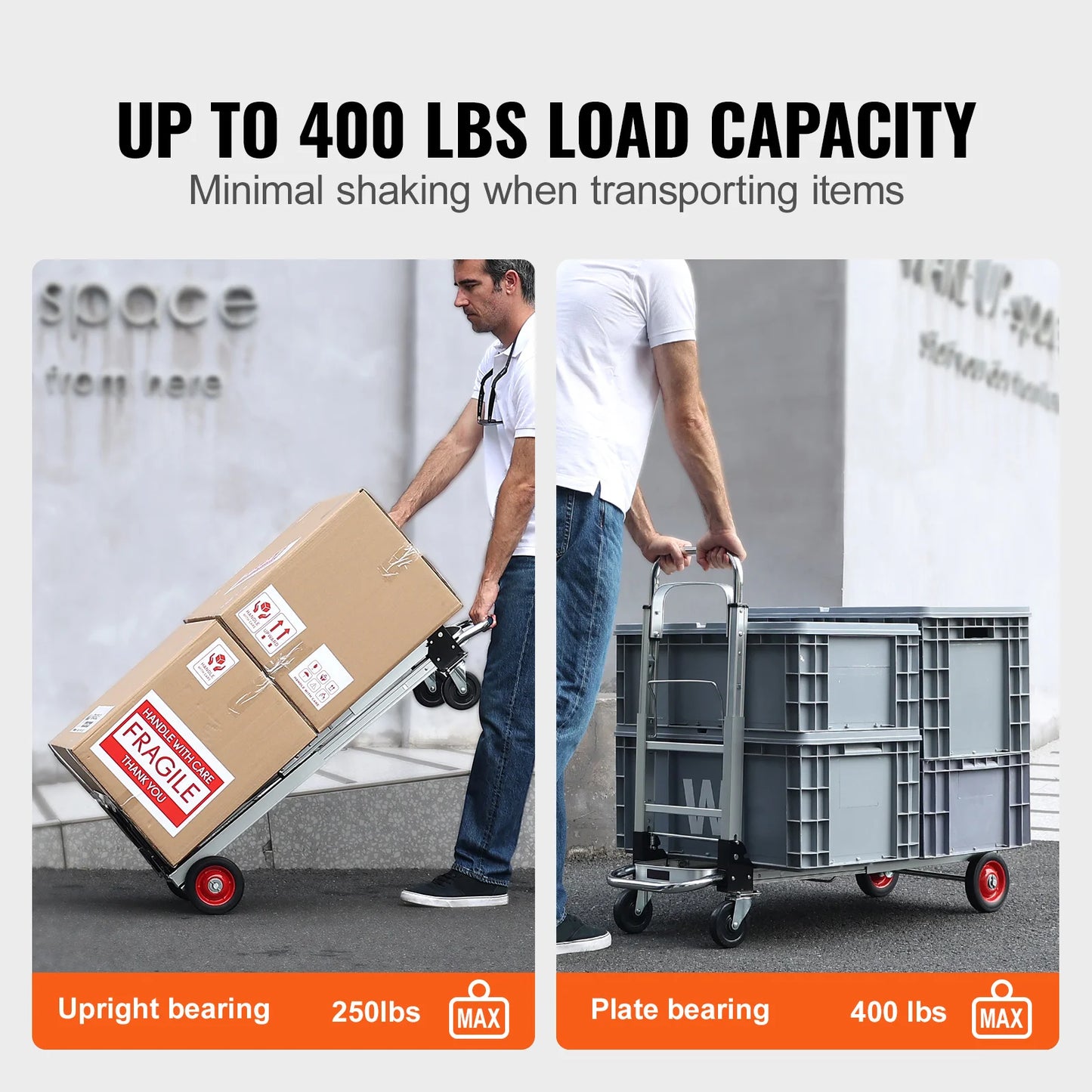 SucceBuy Folding Hand Truck 400 Pound Capacity With Wheels