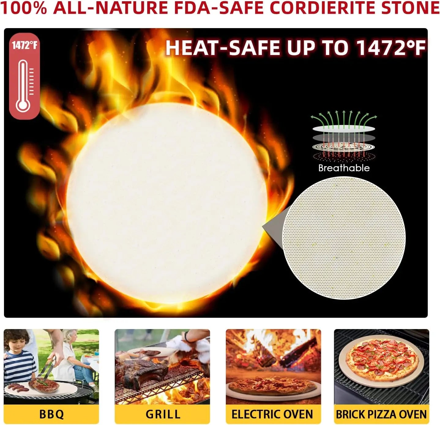Pizza Stone Set With Rack Cutter And Oven Grill Accessories