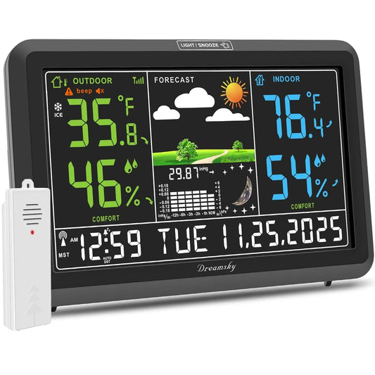 Wireless Indoor Outdoor Weather Station With Digital Clock And Temperature