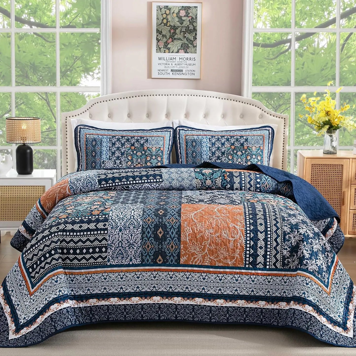Bohemian Patchwork Quilt Set Reversible Bedspread All Seasons