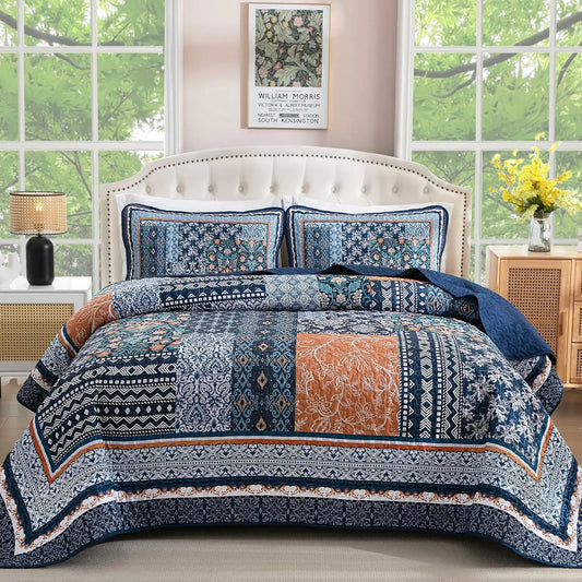Bohemian Patchwork Quilt Set Reversible Bedspread All Seasons