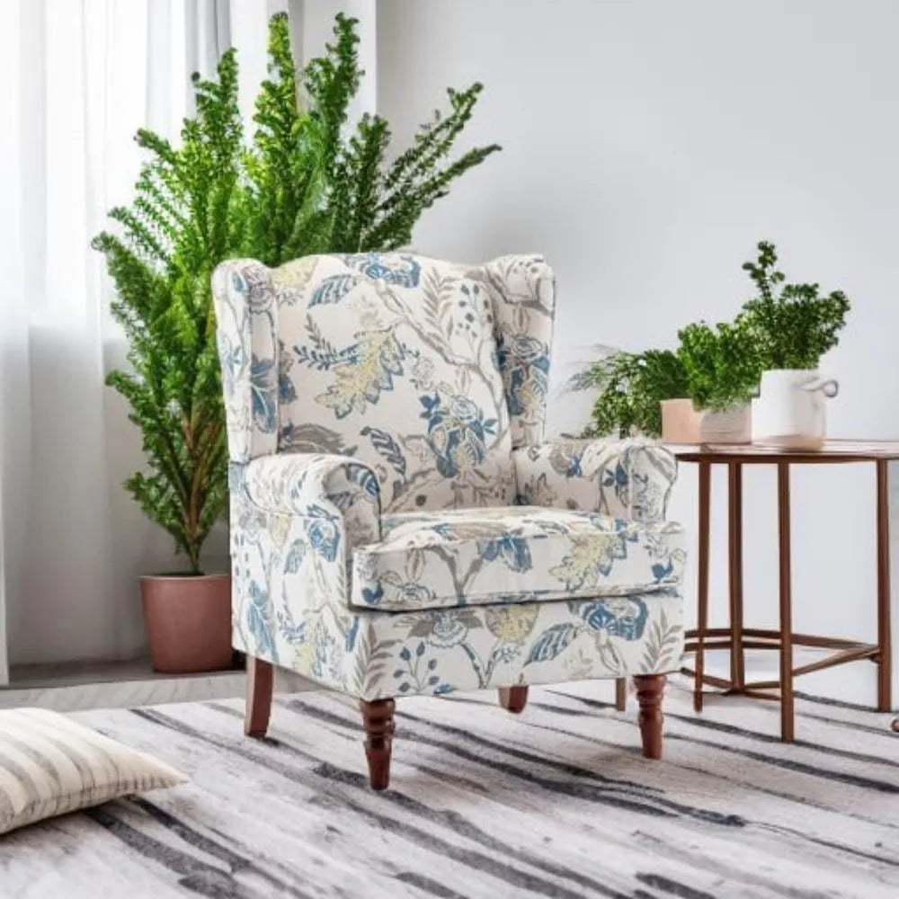 Floral Accent Chair High Back Upholstered Armchair For Living Room