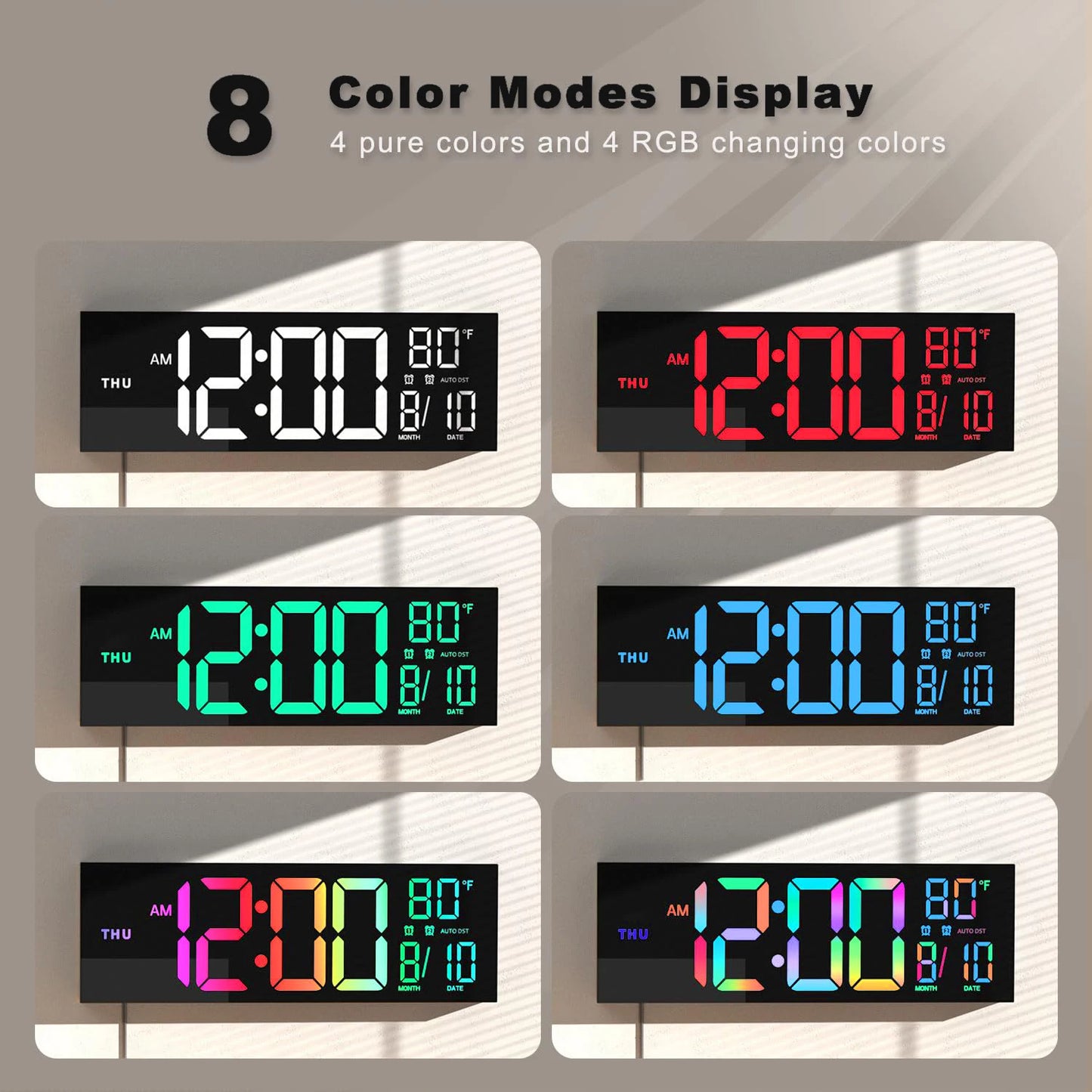 Large Digital Wall Clock With LED Display Remote Alarm Temperature