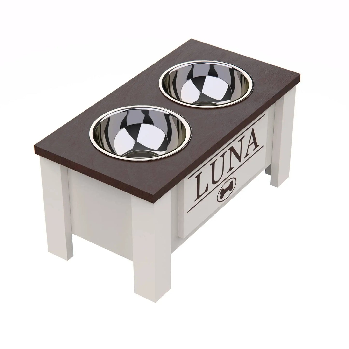 Raised Dog Bowl Stand With Internal Storage And Double Stainless Steel Bowls