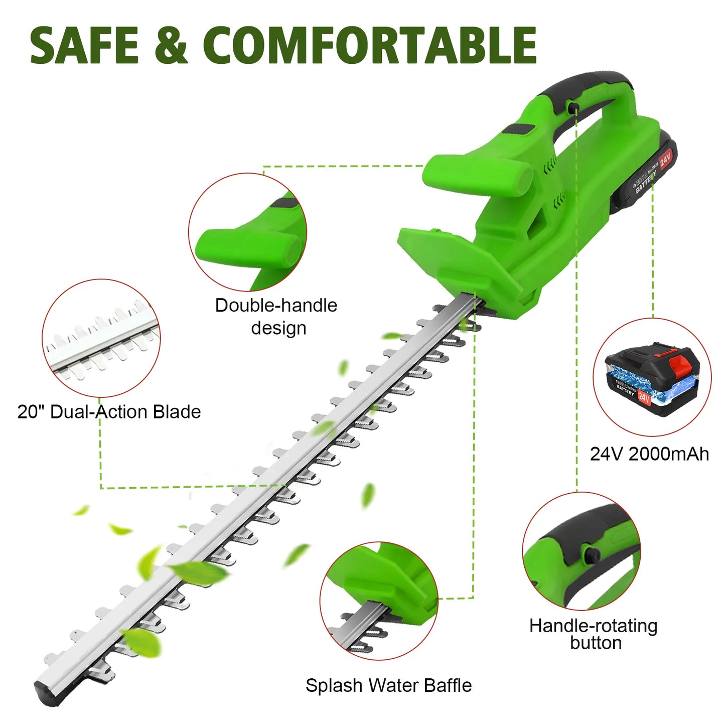 Cordless 24V Hedge Trimmer With Dual Blades Battery Included Charger