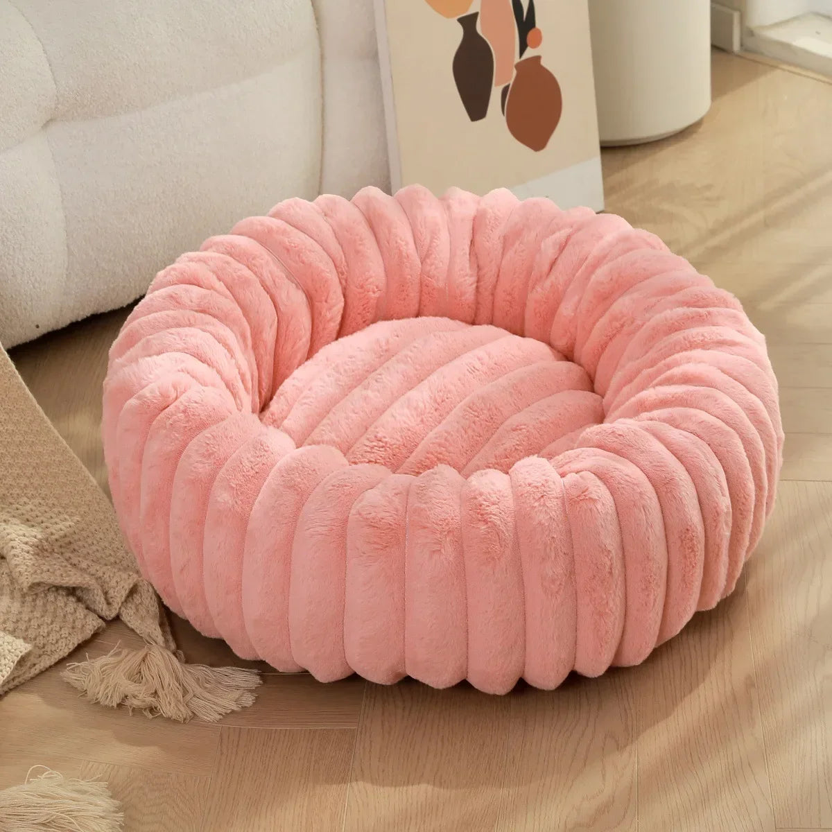 NONECN Round Pet Bed for Dogs and Cats Plush Winter