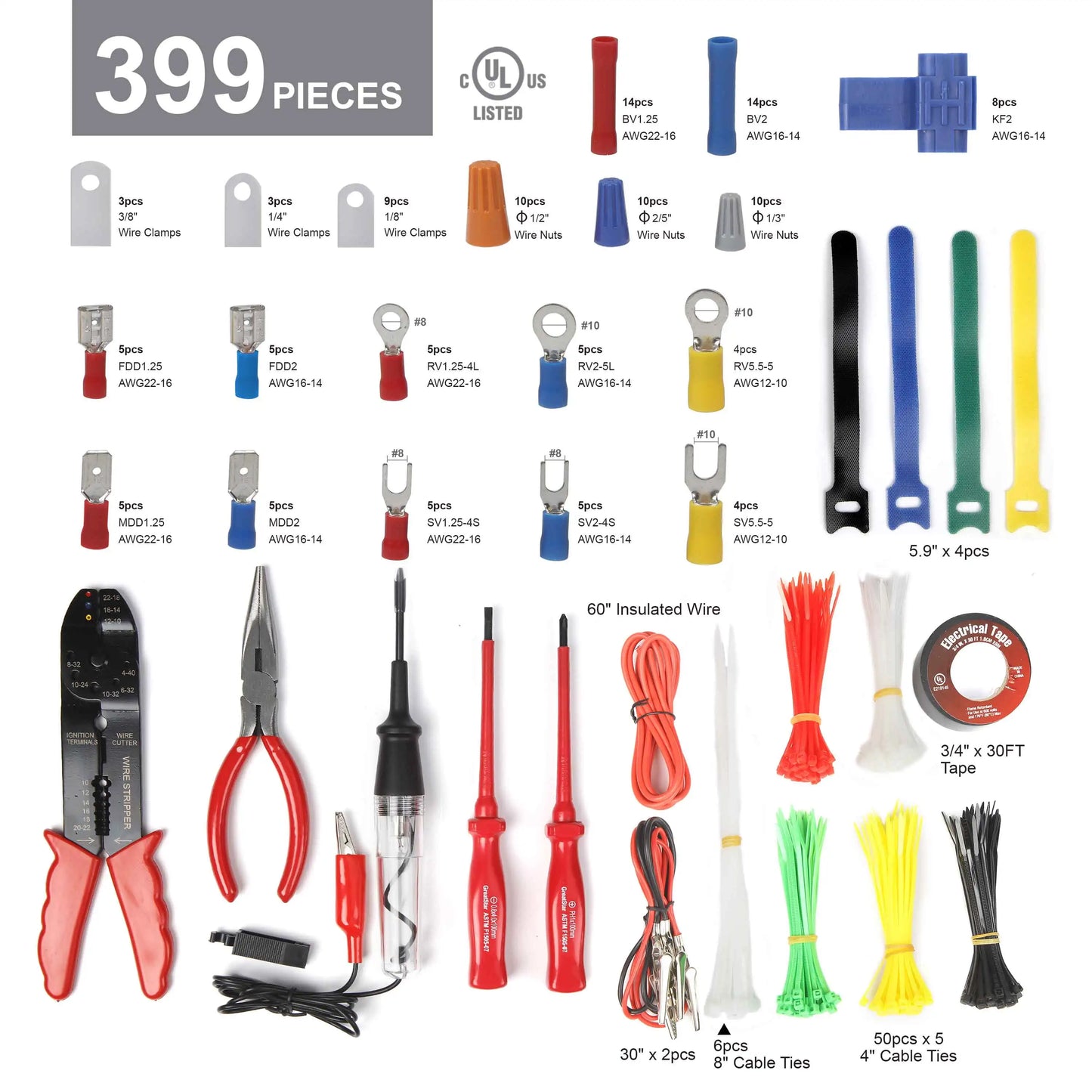 Auto Electrical Repair Kit 399 Piece Universal Fit