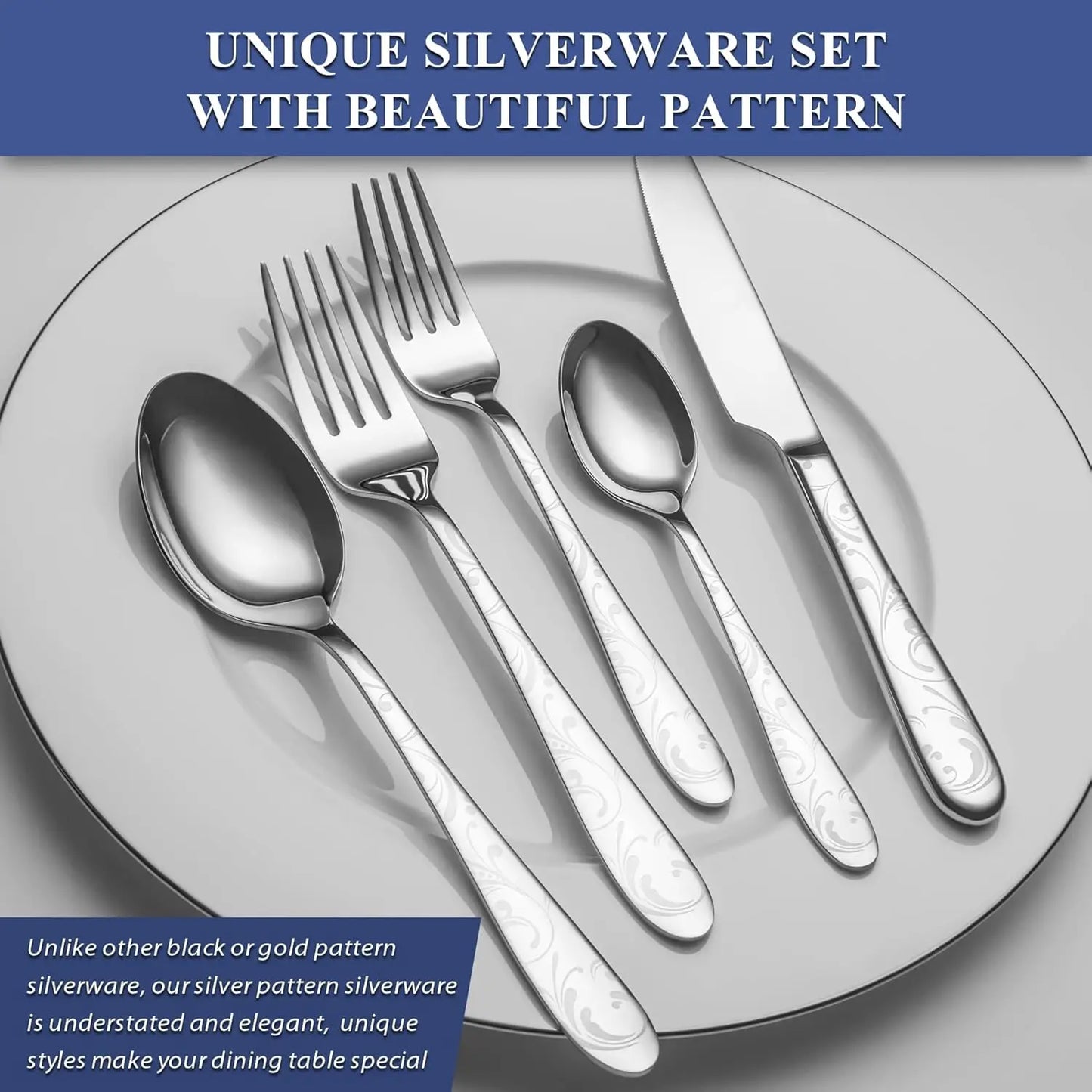 Stainless Steel Flatware Set With Patterned Handles