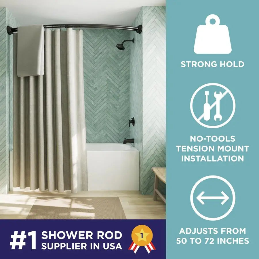 Double Curved Shower Curtain Rod No Drill Rustproof Tension Bathroom