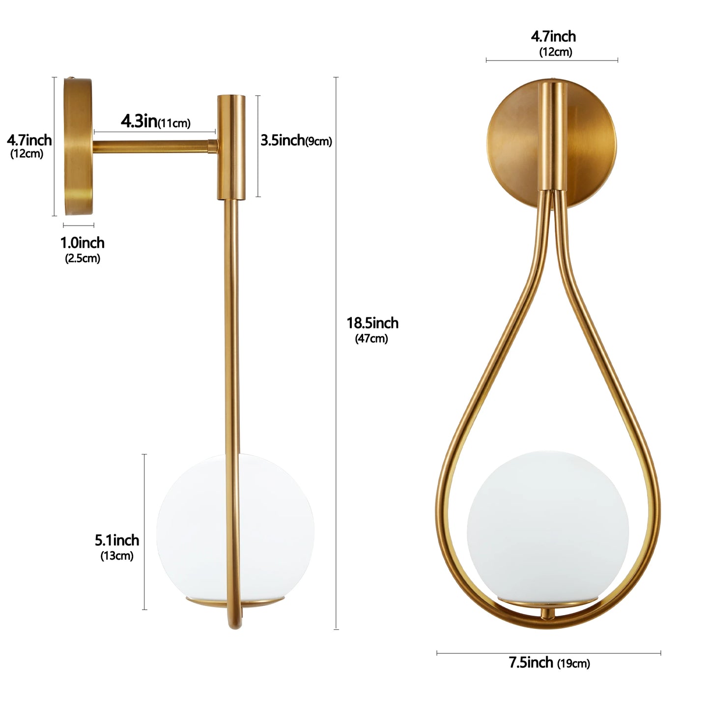 ARLGSITE Set of 2 Modern Wall Sconces Opal Glass Globe