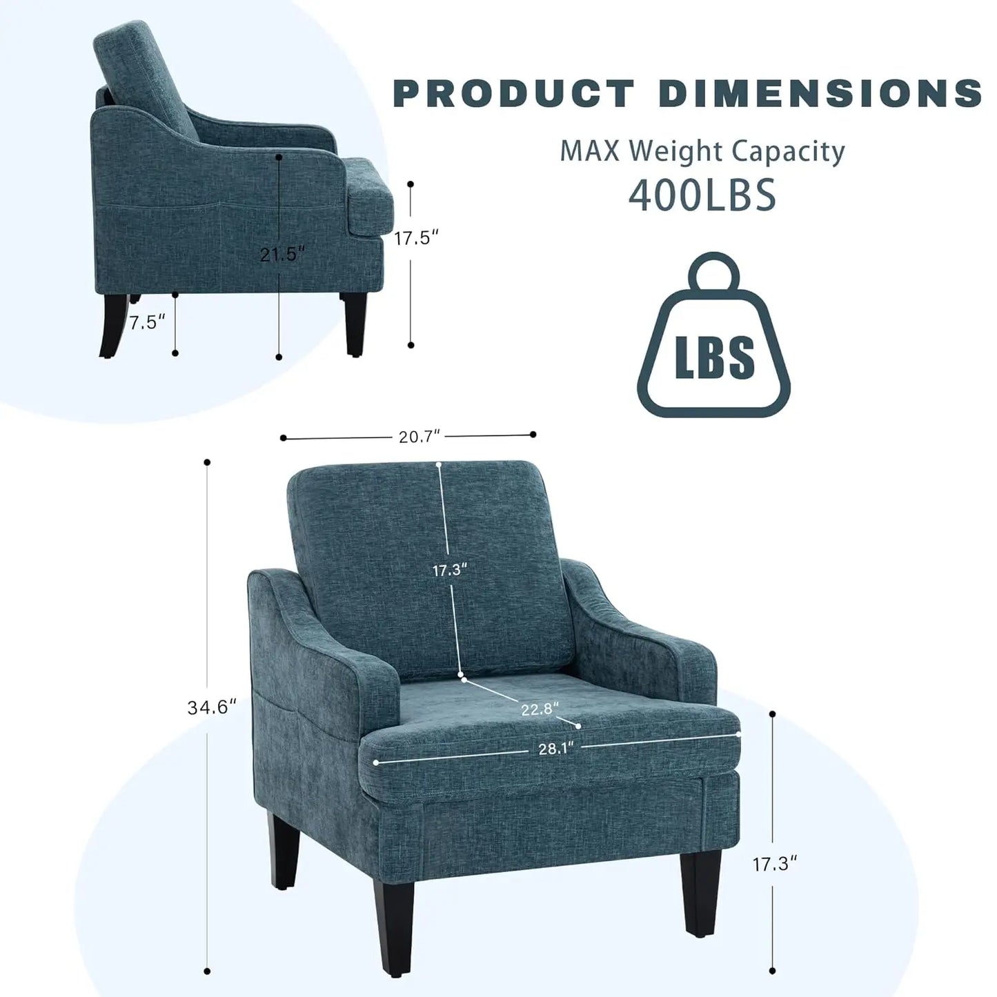 MOYU Accent Chairs Set Of 2 Mid Century Upholstered Armchairs Chenille