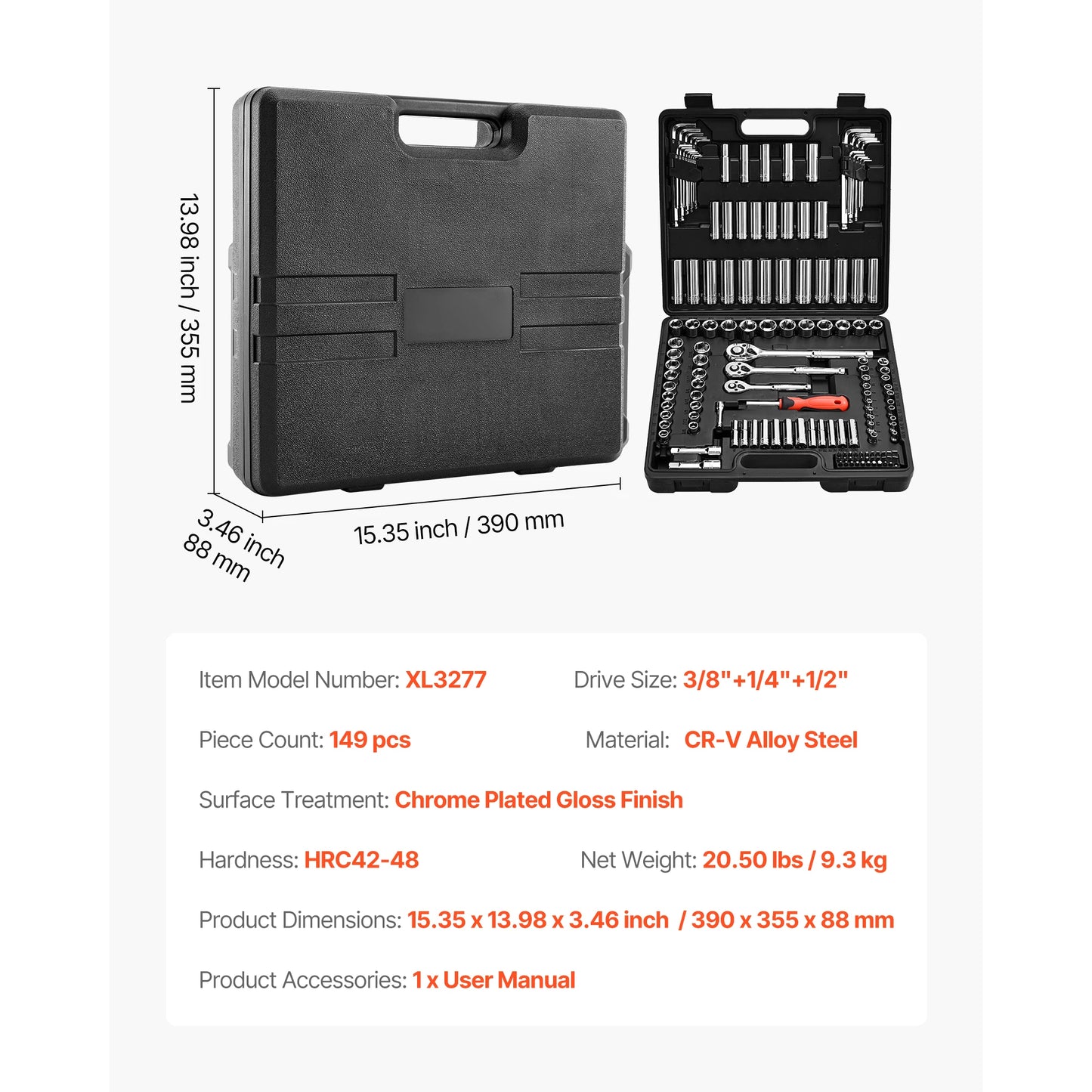 SucceBuy 86 Piece Socket Set SAE And Metric With Ratchet