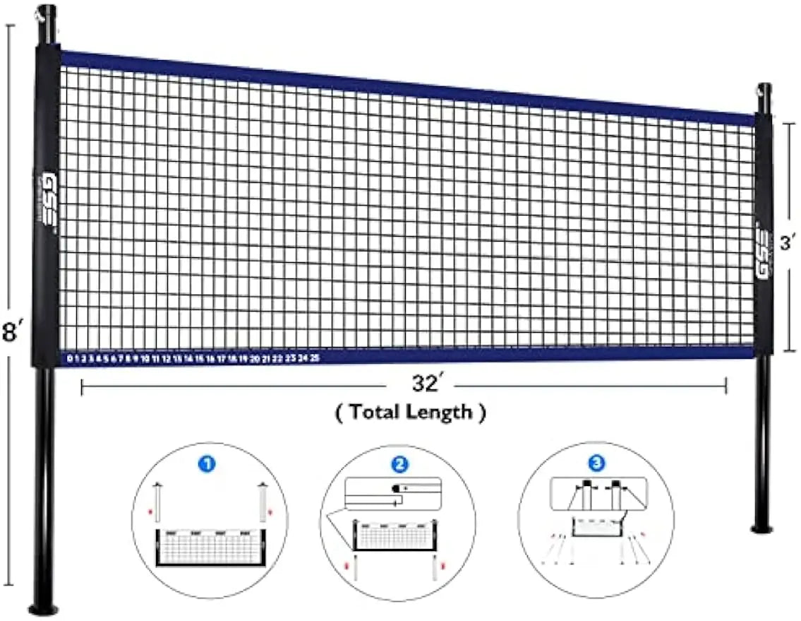Outdoor Volleyball And Badminton Combo Set With Net Poles Racquets