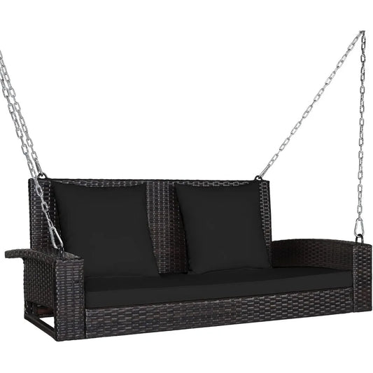RBXC Outdoor Porch Swing Bench 2Seater Rattan Cushioned Steel Chain