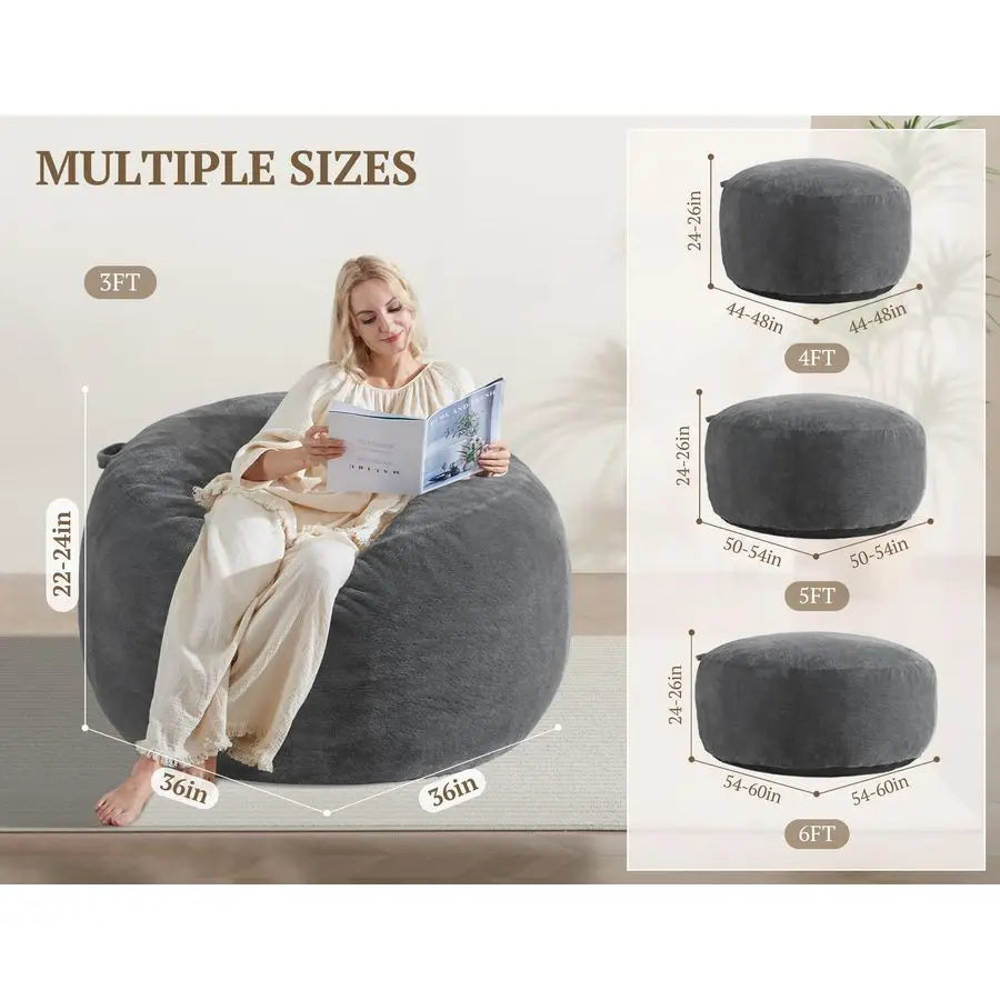 Lux Velvet Bean Bag Chair With Removable Cover Memory Foam