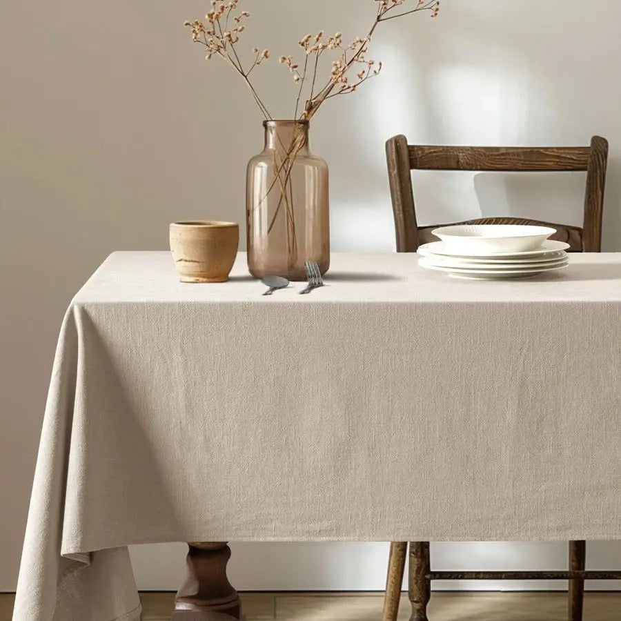 Natural Linen Cotton Blend Tablecloth Waterproof Stain-Resistant Farmhouse