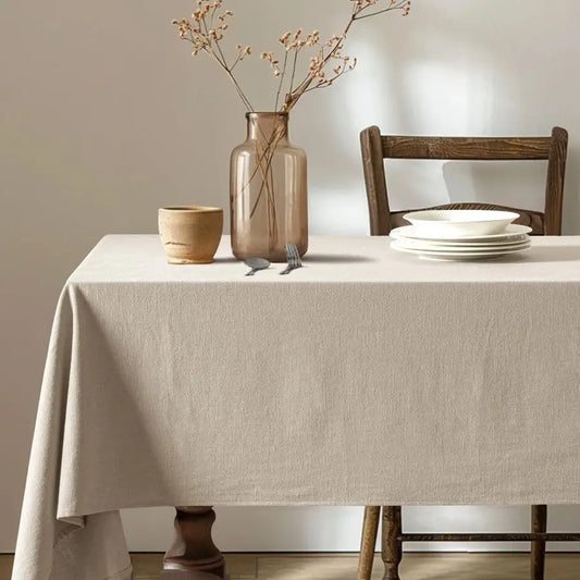 Natural Linen Cotton Blend Tablecloth Waterproof Stain-Resistant Farmhouse