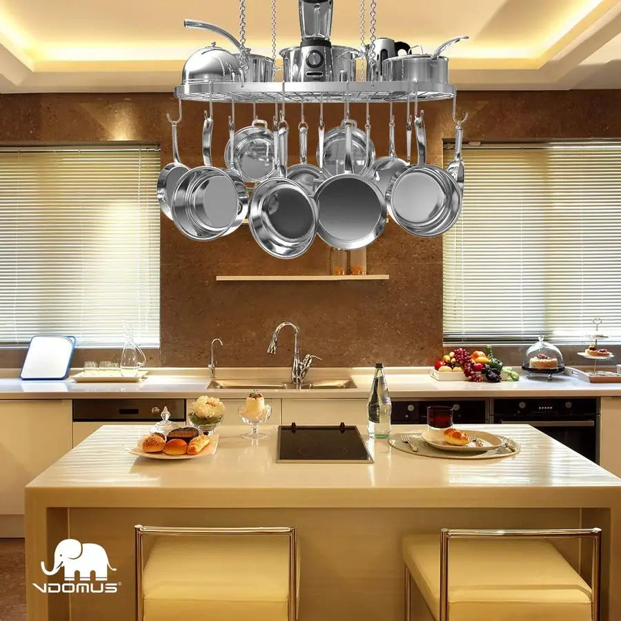 Hanging Pot Rack Ceiling Mount With 15 Hooks Kitchen Organizer
