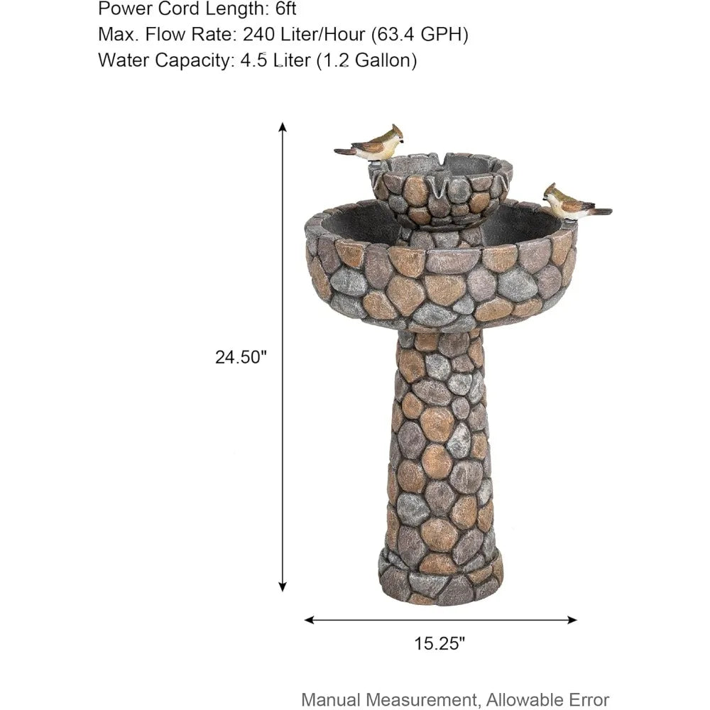 Stone Like Outdoor Water Fountain With Birds Freestanding Garden Decor