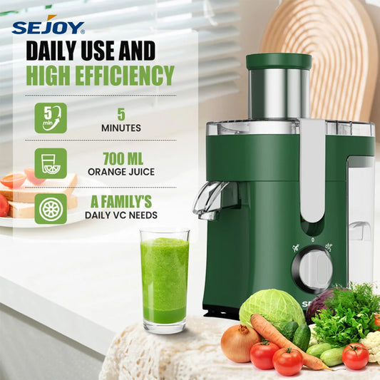 SEJOY Compact Fruits Juicer 500W Wide Mouth Feed Chute