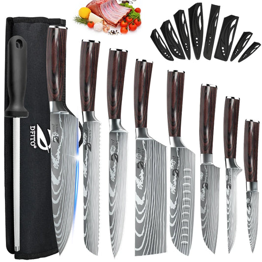 Kepeak Kitchen Knife Set Stainless Steel Chef Santoku
