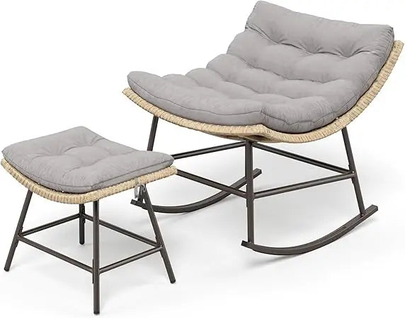 TIFICY Outdoor Rocking Chair With Footstool Papasan Egg Chair