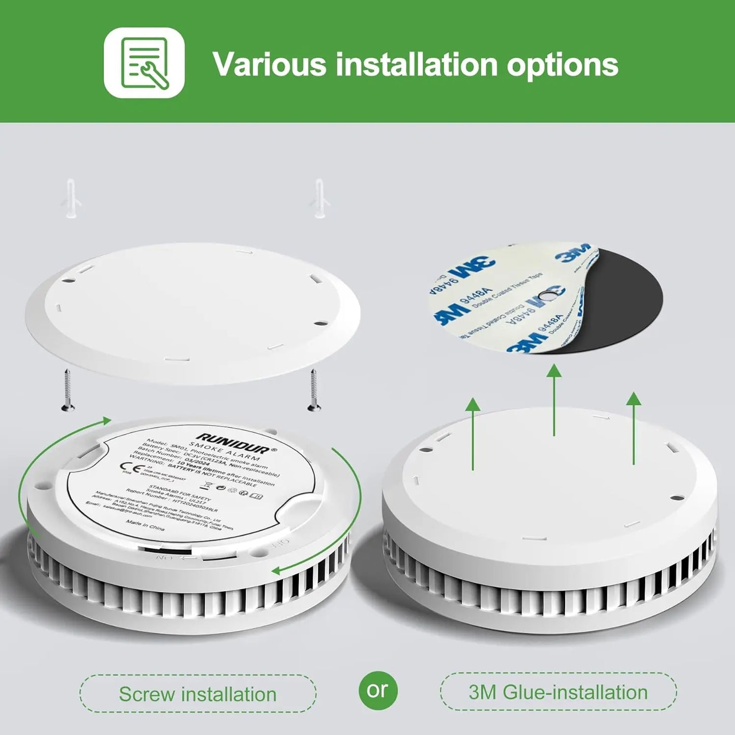 Photoelectric Smoke Alarm with 10-Year Battery Easy Drill Install
