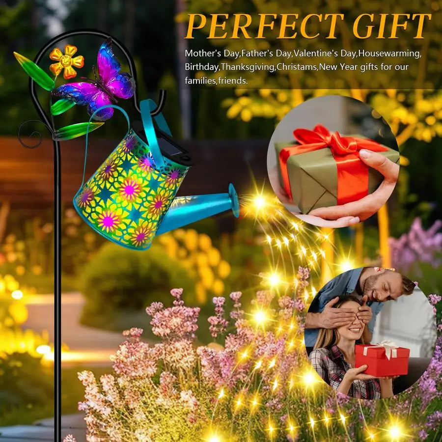 Solar Watering Can With Lights Butterfly Lantern Hanging Garden Decor