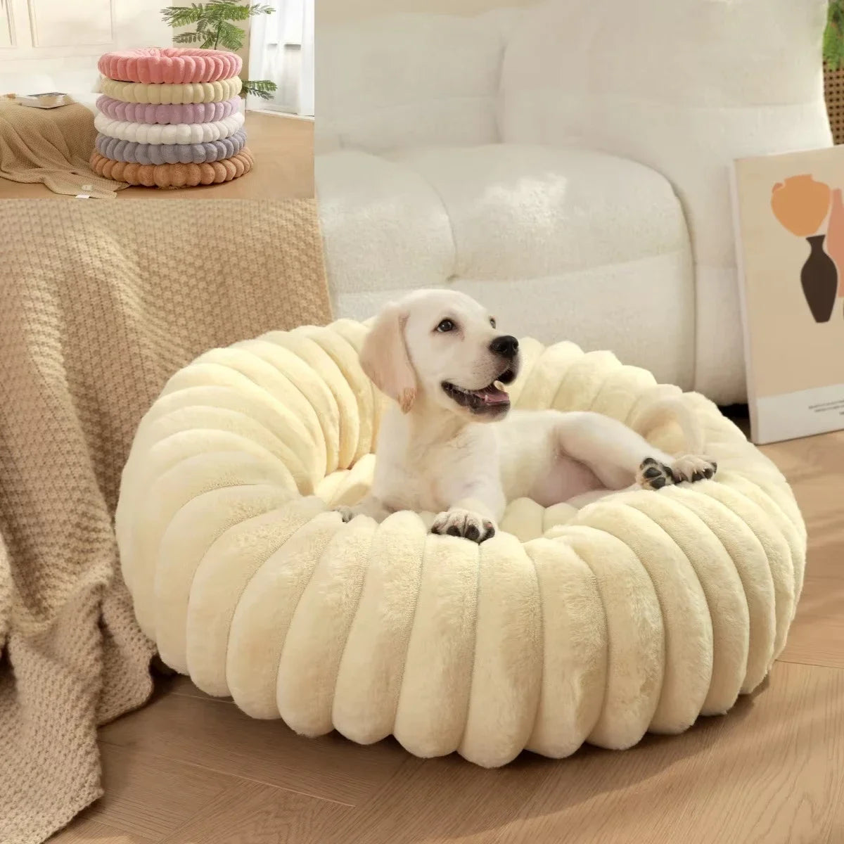 NONECN Round Pet Bed for Dogs and Cats Plush Winter