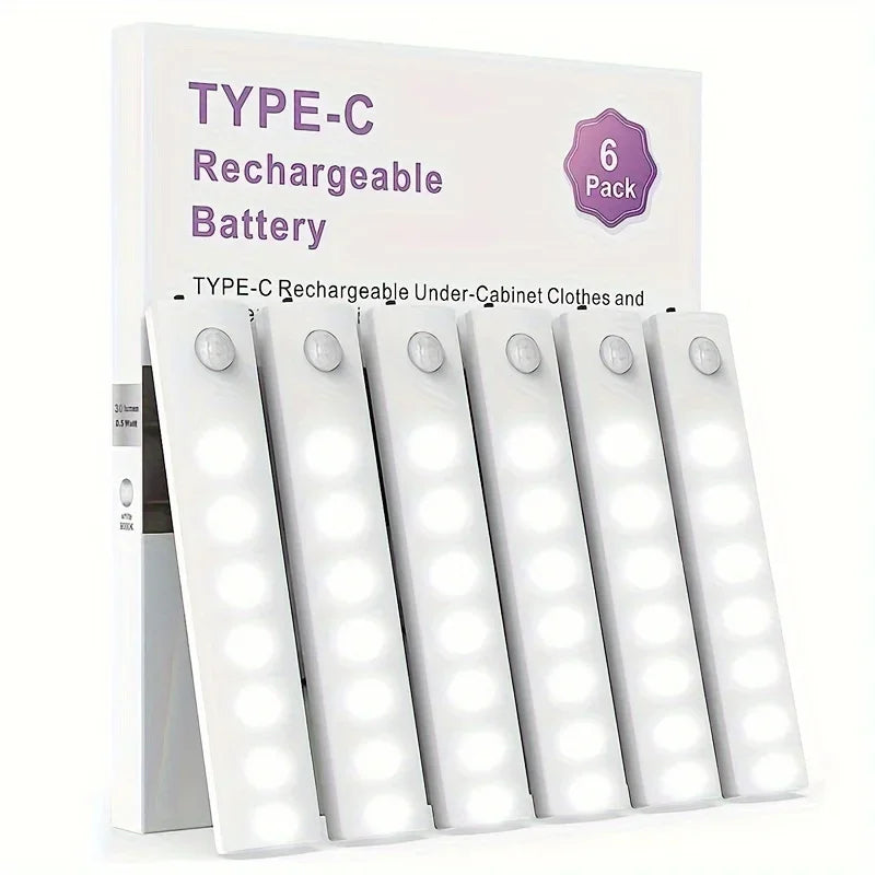 Anmeery Motion Sensor Under Cabinet Lights 6 Pack USB C Rechargeable