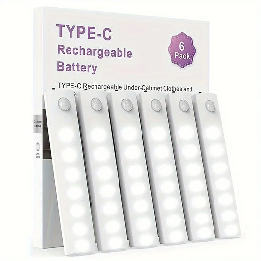 Anmeery Motion Sensor Under Cabinet Lights 6 Pack USB C Rechargeable