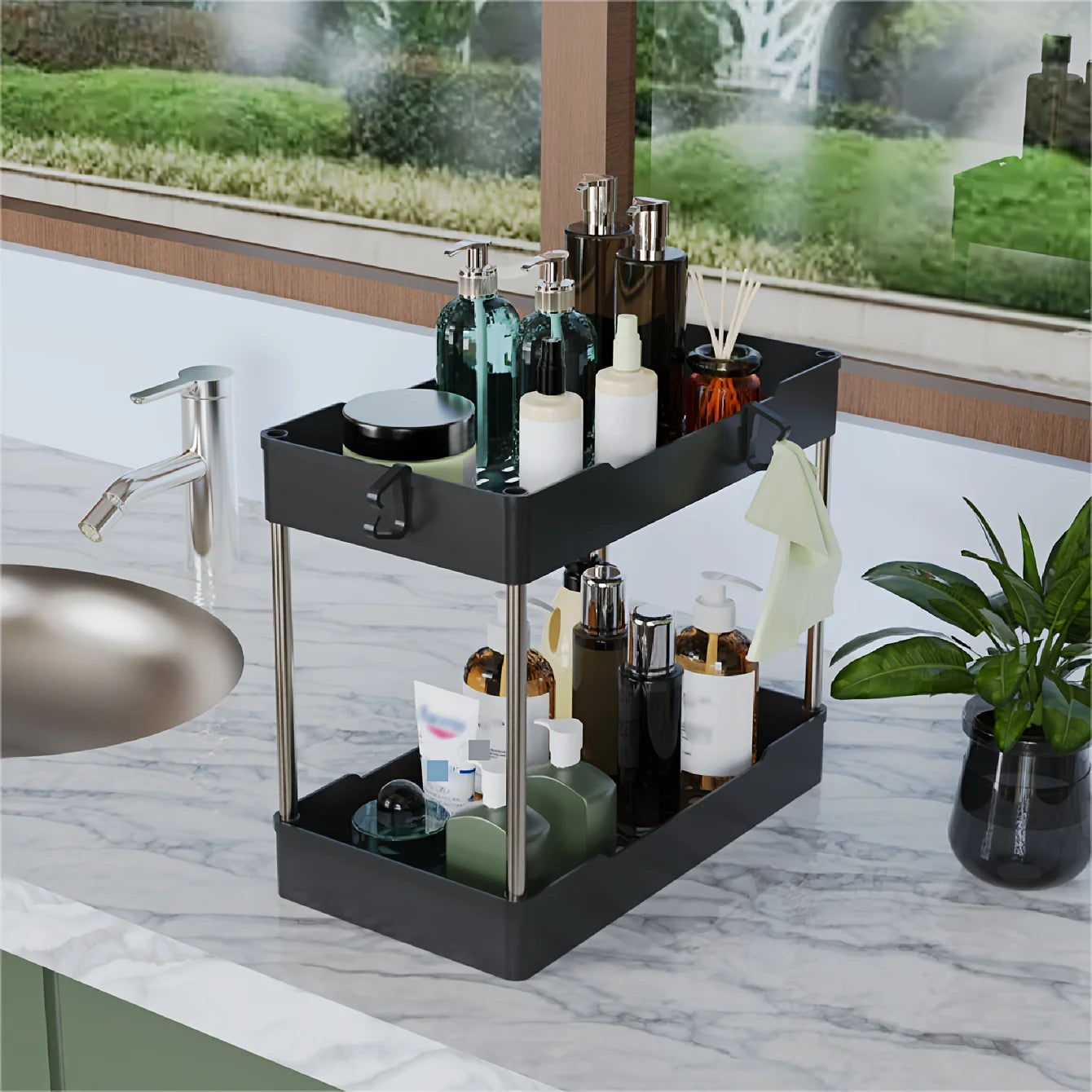 Under Sink Organizers Double Tier Racks For Bathroom And Kitchen Storage