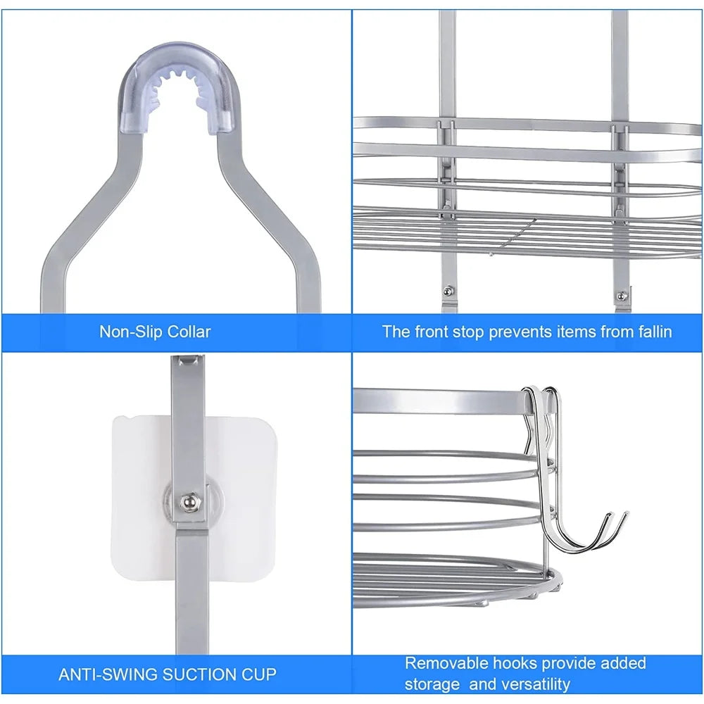 Overhead Shower Caddy Rack With Hooks And Soap Holder