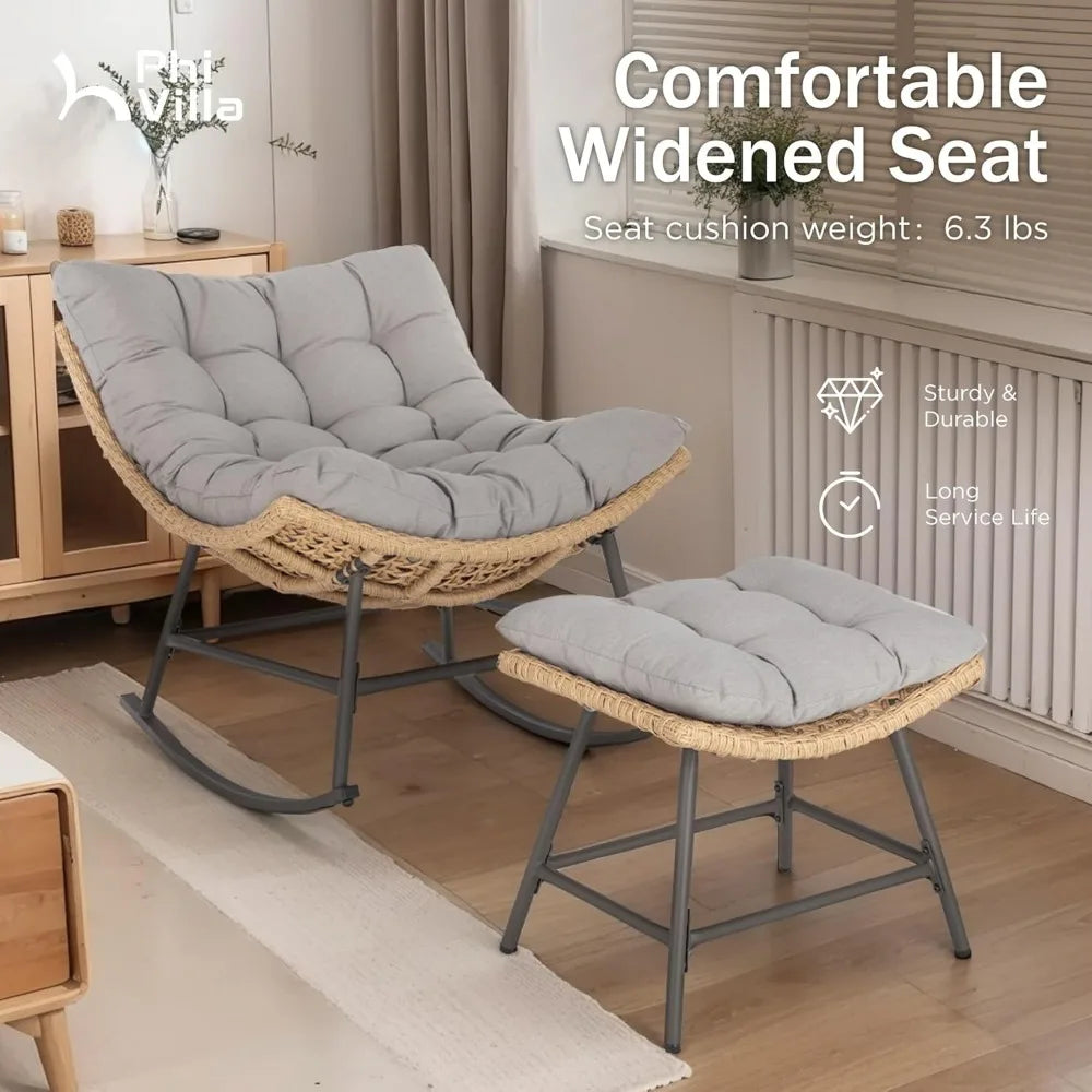 TIFICY Outdoor Rocking Chair With Footstool Papasan Egg Chair