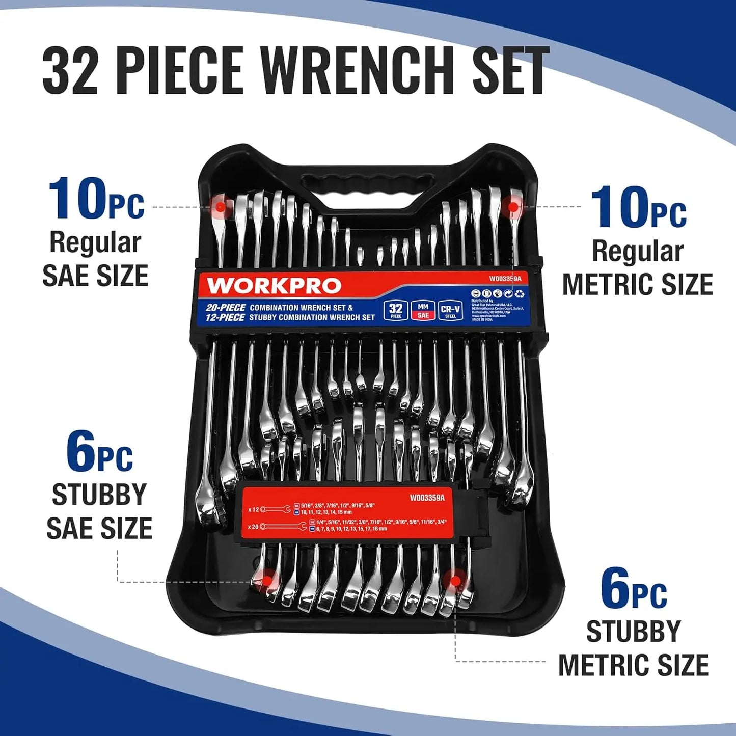 SAE And Metric Wrench Set With Stubby Wrenches And Organizer