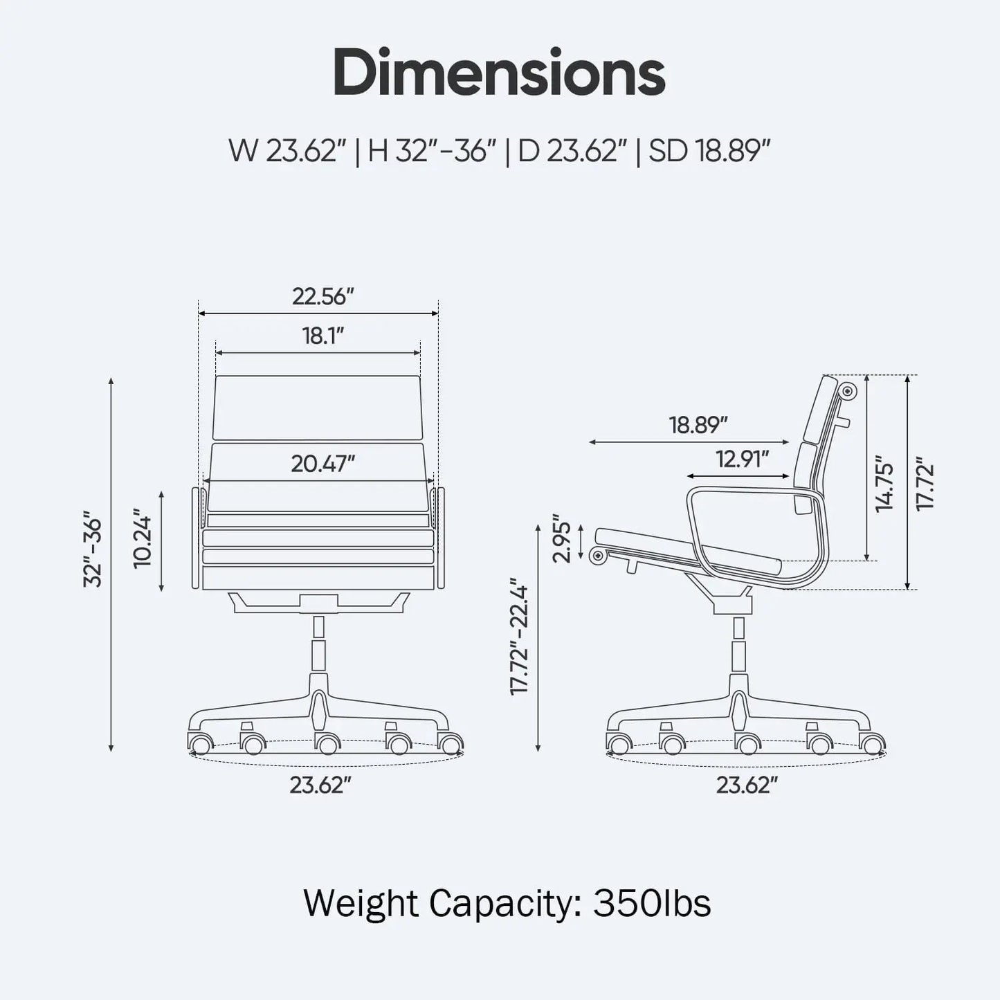 Furgle Mid Back Genuine Leather Ergonomic Office Chair With Lumbar Support