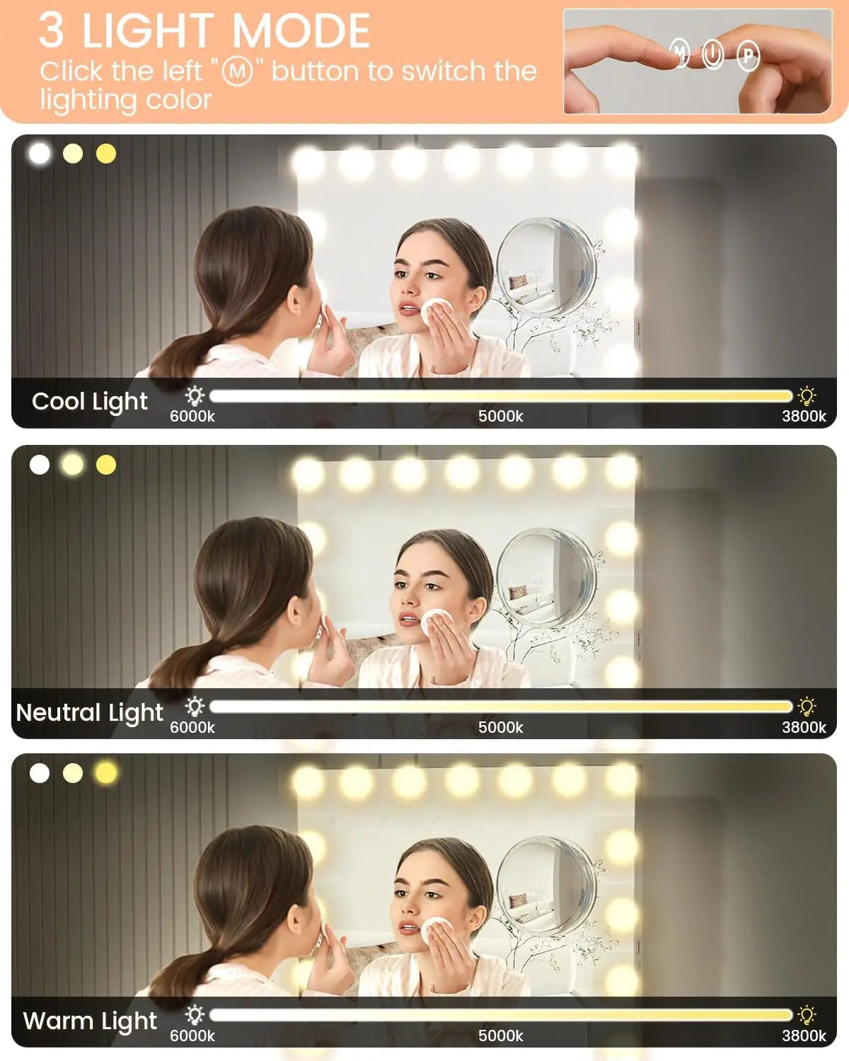 Vanity Mirror With Adjustable LED Lights 3X Magnification