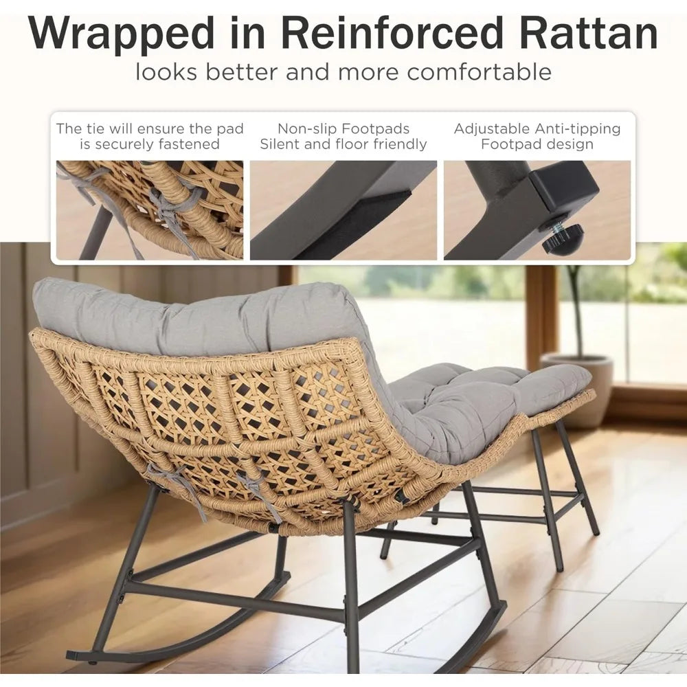 TIFICY Outdoor Rocking Chair With Footstool Papasan Egg Chair
