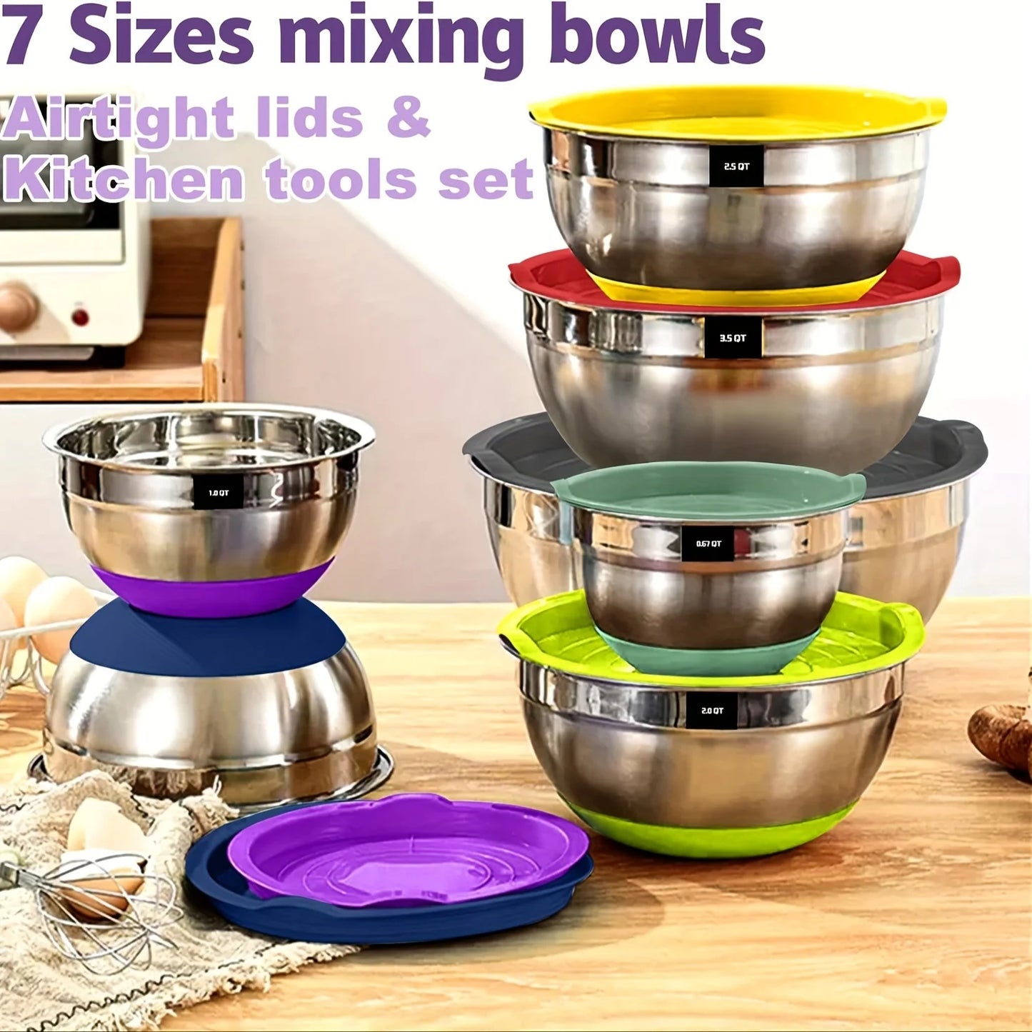 20 Piece Stainless Steel Mixing Bowls With Airtight Lids