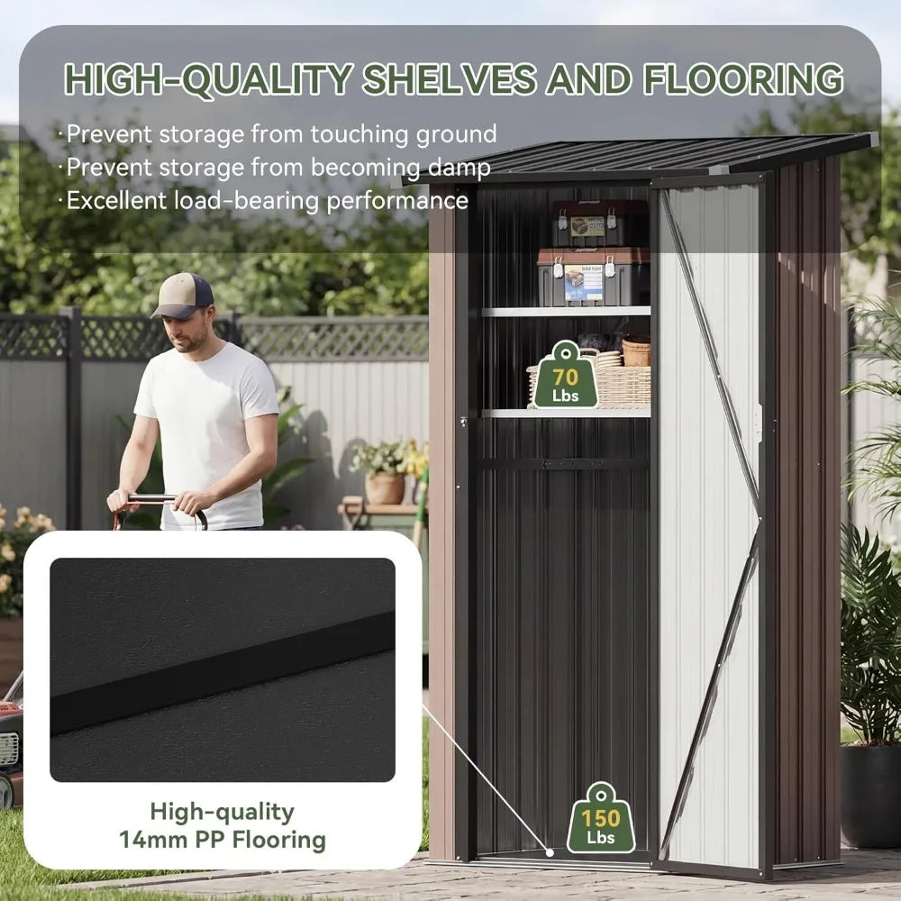 Outdoor Vertical Storage Shed With Lockable Doors And Adjustable Shelves