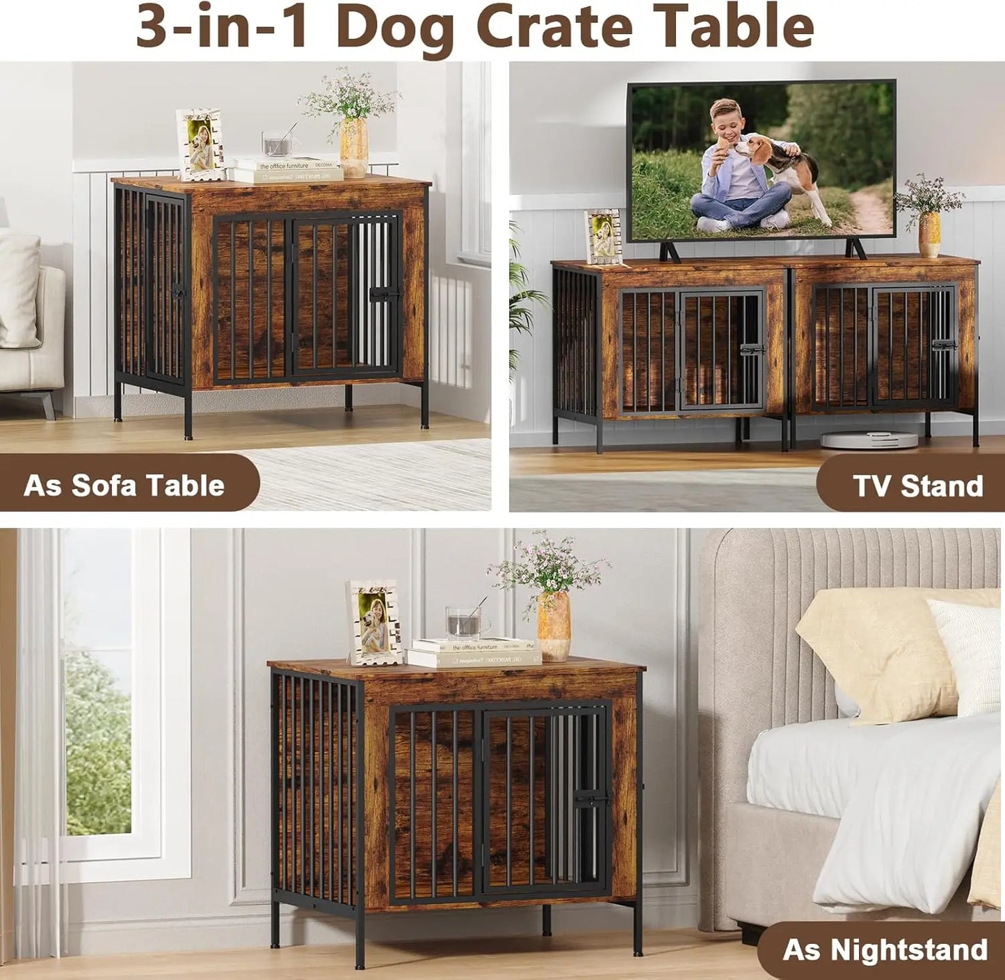 Heavy Duty Dog Crate Furniture Indoor Kennel TV Stand