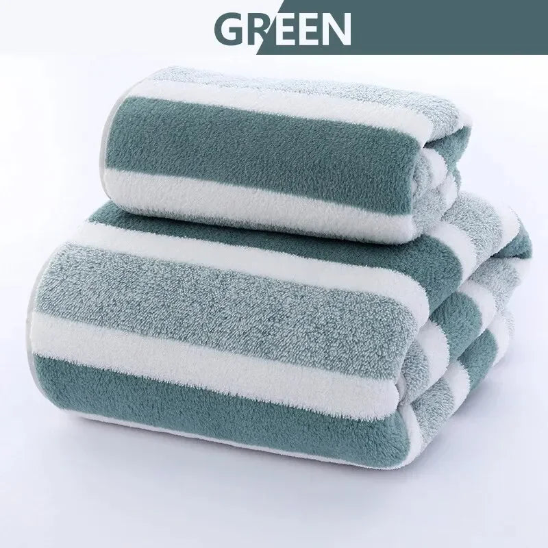 NONECN Striped Towel Set Quick Drying Absorbent Bath Towels